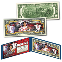 Shoehi Ohtani Angels "Japanese Version" Genuine Legal Tender Colorized U.S. $2.00 Two Dollar Bill Commemorative Edition Bank Note in Presentation Folder at PristineAuction.com