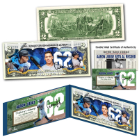 Aaron Judge Yankees "62 Home Runs" Genuine Legal Tender Colorized U.S. $2.00 Two Dollar Bill Commemorative Edition Bank Note in Presentation Folder at PristineAuction.com