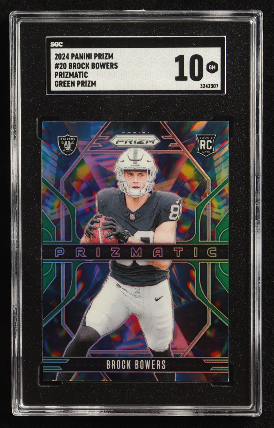 Brock Bowers 2024 Panini Prizm Prizmatic Prizms Green #20 RC (SGC 10) at PristineAuction.com Brock Bowers 2024 Panini Prizm Prizmatic Prizms Green #20 RC (SGC 10) at PristineAuction.com