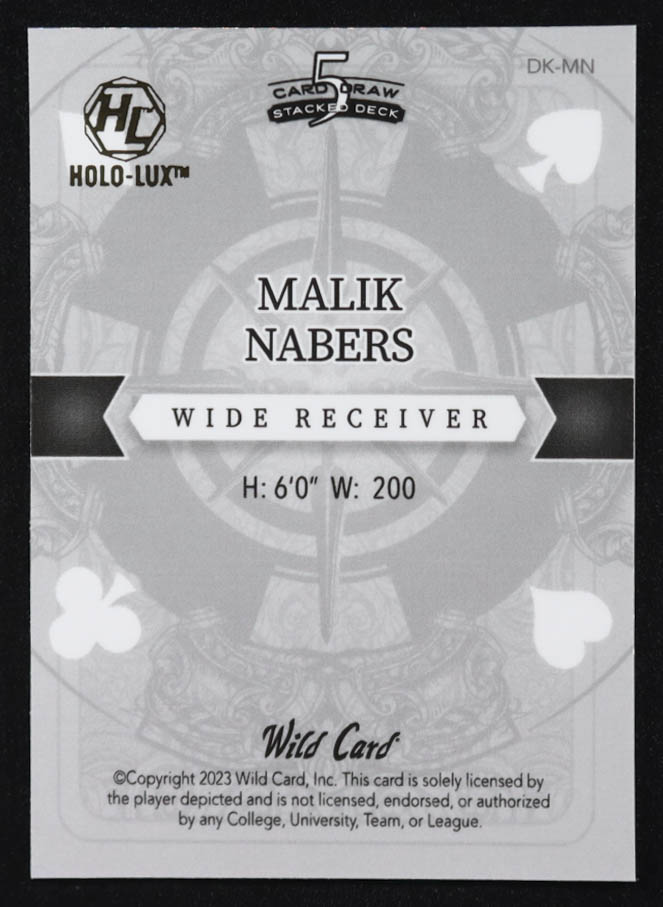 Malik Nabers 2023 Wild Card 5 Card Draw Stacked Deck Holo-Lux King of Clubs Sparkle Purple #DKMN RC #1/1 at PristineAuction.com Malik Nabers 2023 Wild Card 5 Card Draw Stacked Deck Holo-Lux King of Clubs Sparkle Purple #DKMN RC #1/1 at PristineAuction.com