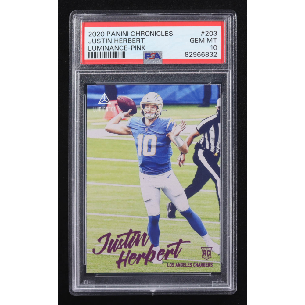 Justin Herbert 2020 Panini Chronicles Luminance Pink #203 RC (PSA 10) at PristineAuction.com