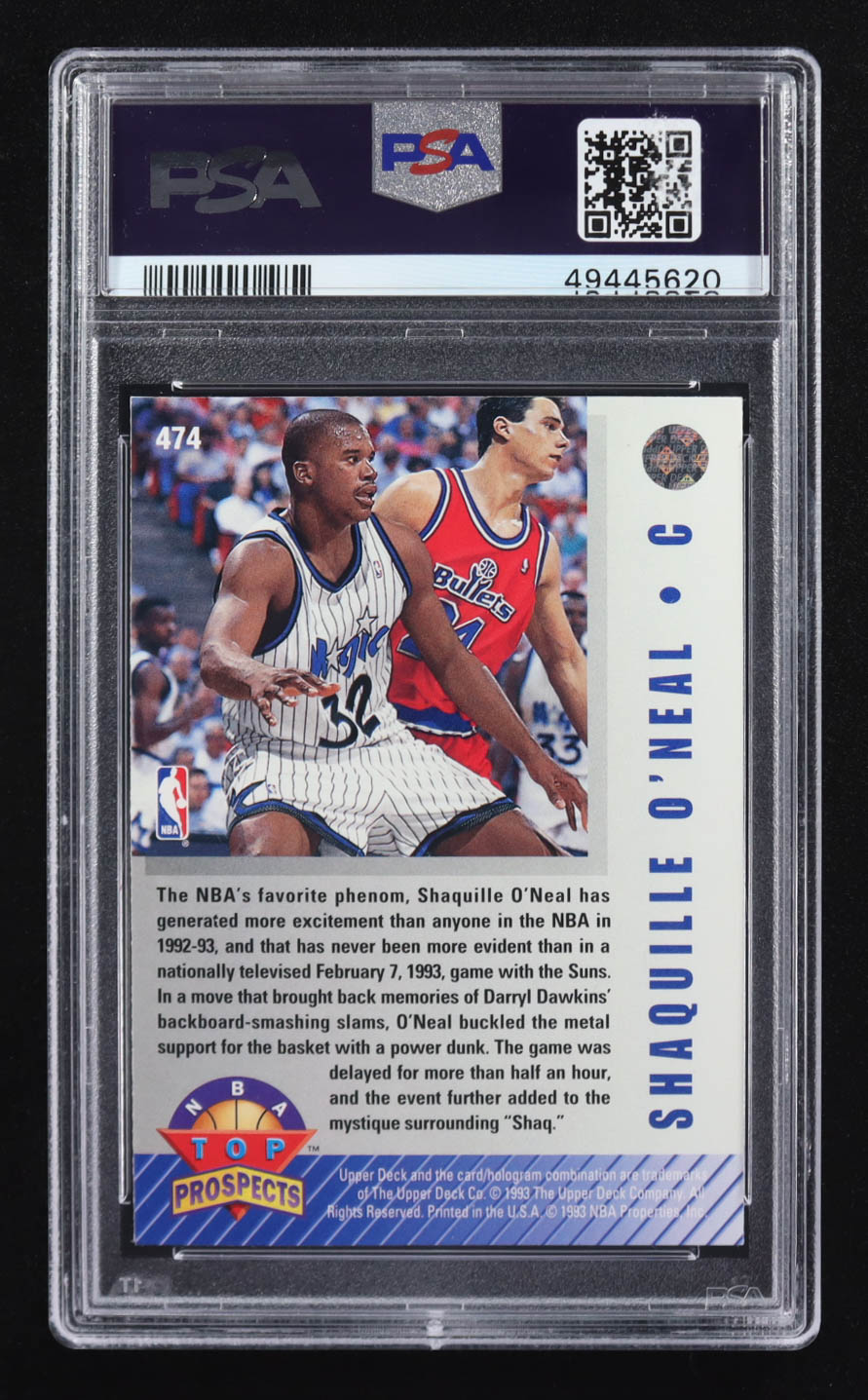 Shaquille O'Neal 1992 Upper Deck NBA Top Prospects #474 RC (PSA 9) at PristineAuction.com Shaquille O'Neal 1992 Upper Deck NBA Top Prospects #474 RC (PSA 9) at PristineAuction.com