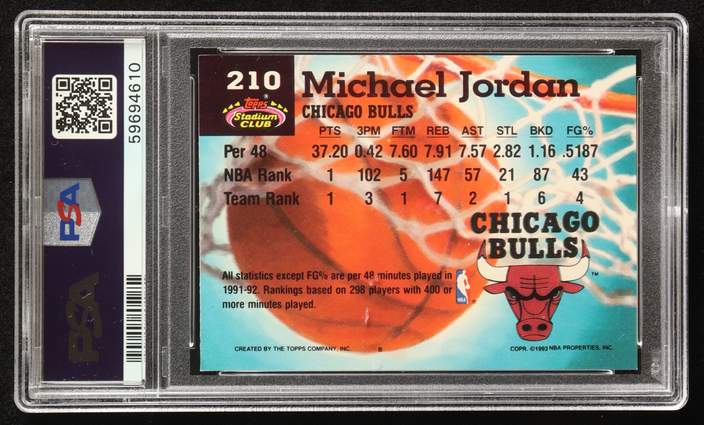 Michael Jordan 1992-93 Stadium Club #210 MC (PSA 7) at PristineAuction.com Michael Jordan 1992-93 Stadium Club #210 MC (PSA 7) at PristineAuction.com