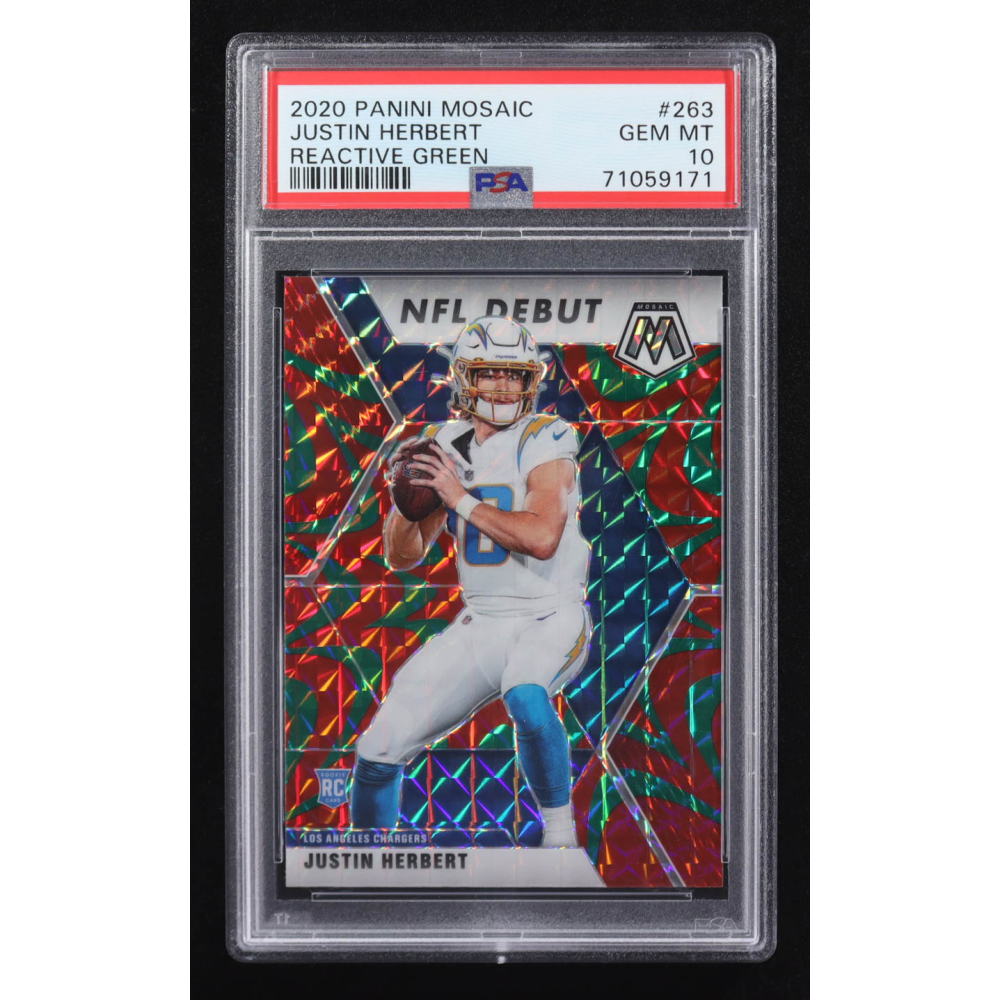 Justin Herbert 2020 Panini Mosaic Reactive Green NFL Debut #263 RC (PSA 10) at PristineAuction.com