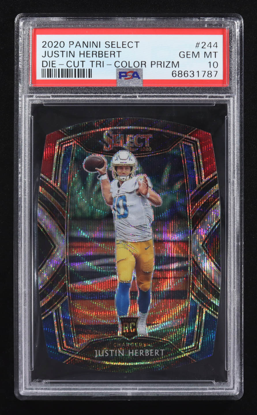 Justin Herbert 2020 Panini Select Die-Cut Tri Color Prizm #244 RC (PSA 10) at PristineAuction.com Justin Herbert 2020 Panini Select Die-Cut Tri Color Prizm #244 RC (PSA 10) at PristineAuction.com