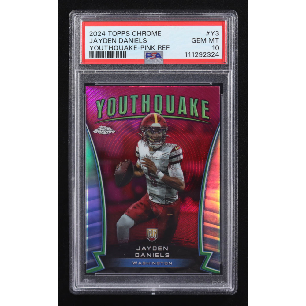 Jayden Daniels 2024 Topps Chrome YouthQuake Pink Refractor #Y-3 RC (PSA 10) at PristineAuction.com