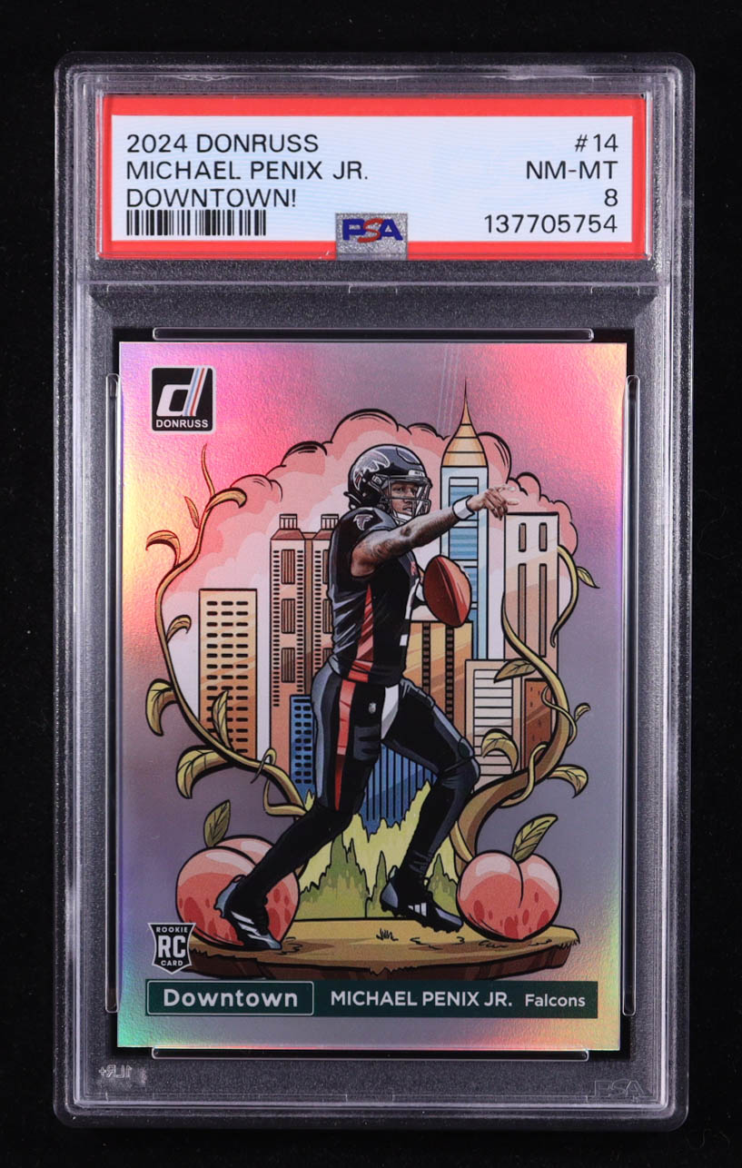 Michael Penix Jr. 2024 Donruss Downtown #14 RC (PSA 8) at PristineAuction.com Michael Penix Jr. 2024 Donruss Downtown #14 RC (PSA 8) at PristineAuction.com