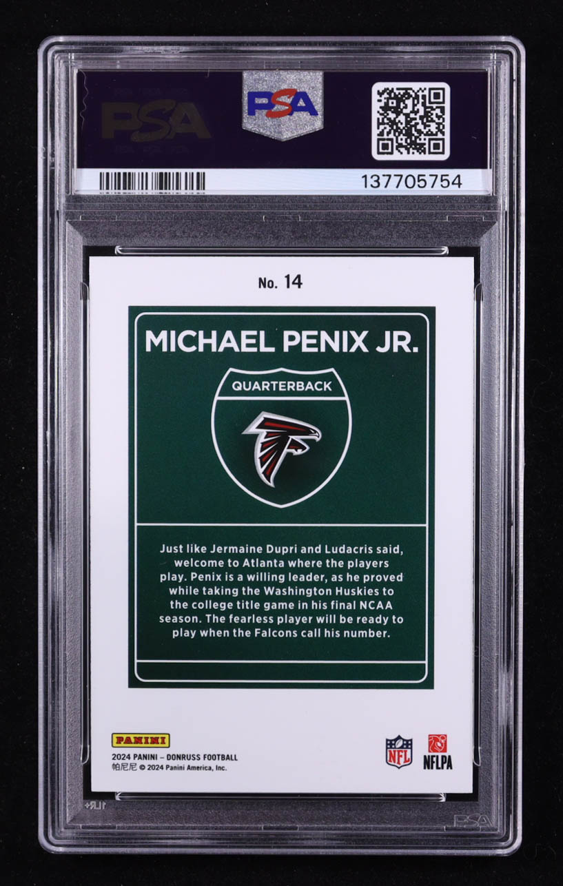 Michael Penix Jr. 2024 Donruss Downtown #14 RC (PSA 8) at PristineAuction.com Michael Penix Jr. 2024 Donruss Downtown #14 RC (PSA 8) at PristineAuction.com