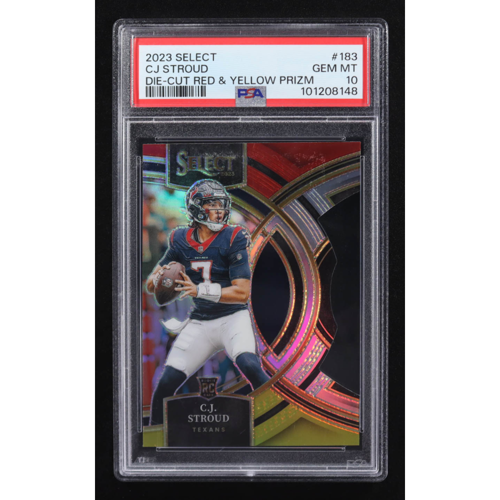 CJ Stroud 2023 Panini Select Die-Cut Red & Yellow Prizm #183 RC (PSA 10) at PristineAuction.com