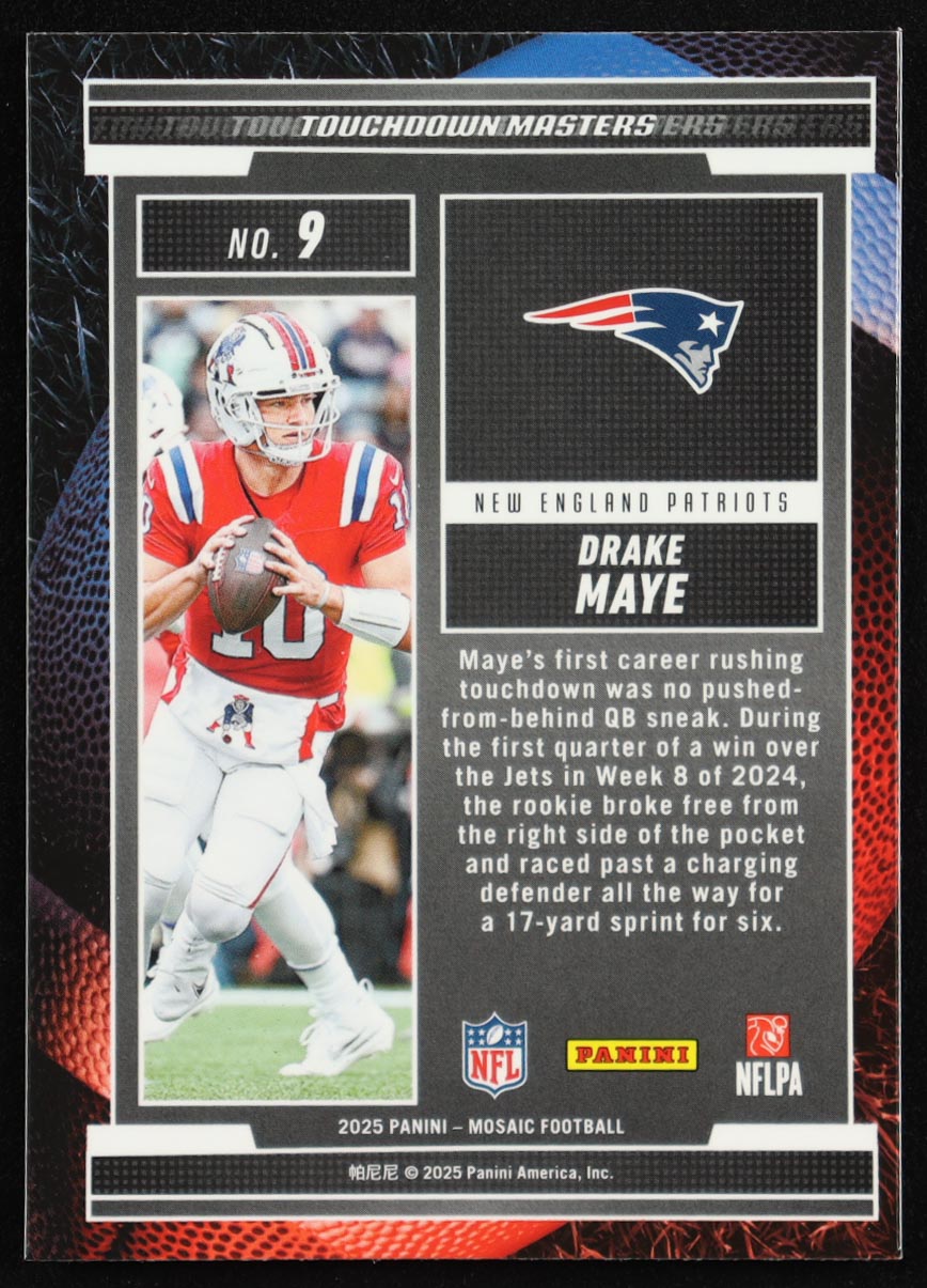 Drake Maye 2025 Panini Mosaic Touchdown Masters Mosaic #9 RC at PristineAuction.com Drake Maye 2025 Panini Mosaic Touchdown Masters Mosaic #9 RC at PristineAuction.com