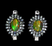 1.90 Carats Opal & Sapphire Earrings | $1,500 Estimated Retail Value (UGL Cert) | Brand New at PristineAuction.com