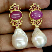 6.70 Carats Ruby & Pearl Earrings | $2,400 Estimated Retail Value (UGL Cert) | Brand New at PristineAuction.com