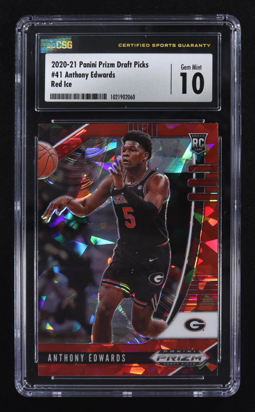 Anthony Edwards 2020-21 Panini Prizm Draft Picks Red Ice #41 RC (CSG 10) at PristineAuction.com Anthony Edwards 2020-21 Panini Prizm Draft Picks Red Ice #41 RC (CSG 10) at PristineAuction.com