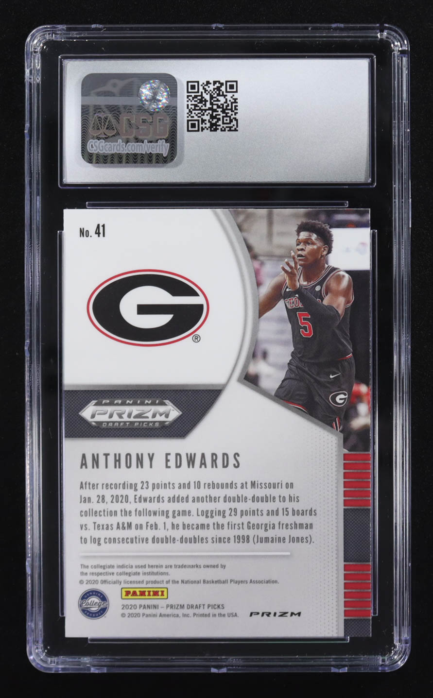 Anthony Edwards 2020-21 Panini Prizm Draft Picks Red Ice #41 RC (CSG 10) at PristineAuction.com Anthony Edwards 2020-21 Panini Prizm Draft Picks Red Ice #41 RC (CSG 10) at PristineAuction.com