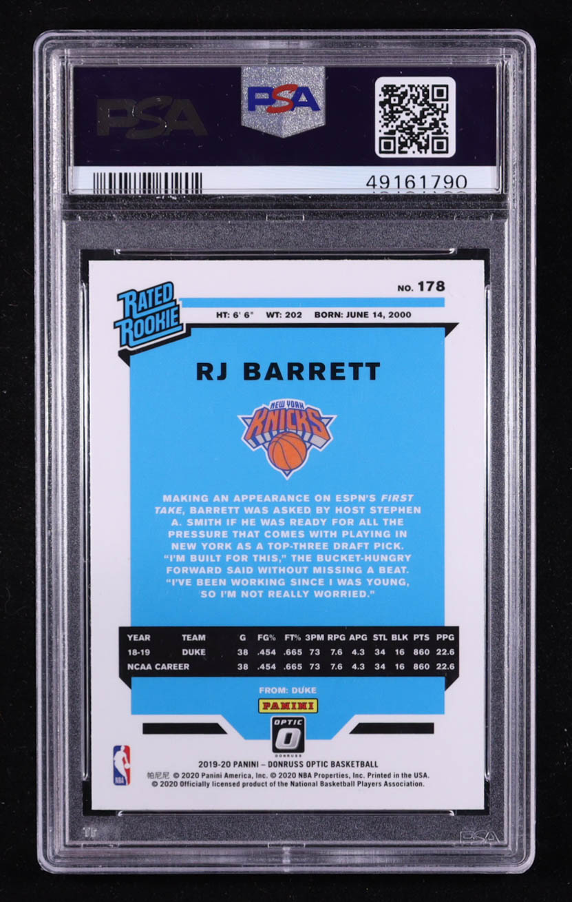 RJ Barrett 2019-20 Donruss Optic #178 RR RC (PSA 10) at PristineAuction.com RJ Barrett 2019-20 Donruss Optic #178 RR RC (PSA 10) at PristineAuction.com