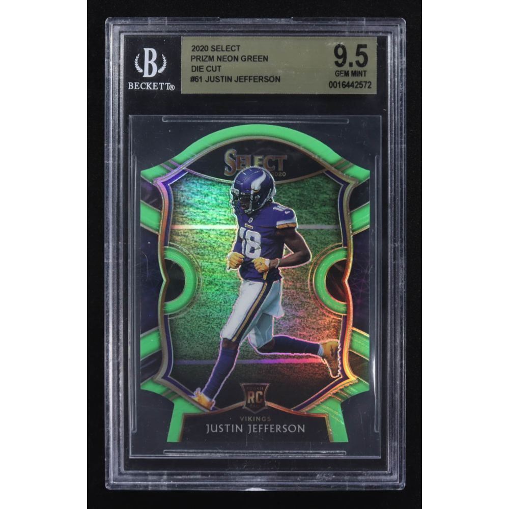 Justin Jefferson 2020 Panini Select Die-Cut Neon Green Prizm #61 RC (BGS 9.5) at PristineAuction.com