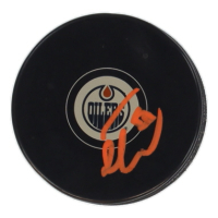 Calvin Pickard Signed Oilers Logo Hockey Puck (JSA) at PristineAuction.com