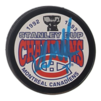 Kirk Muller Signed Canadiens 1992-93 Stanley Cup Champions Logo Hockey Puck (JSA) at PristineAuction.com