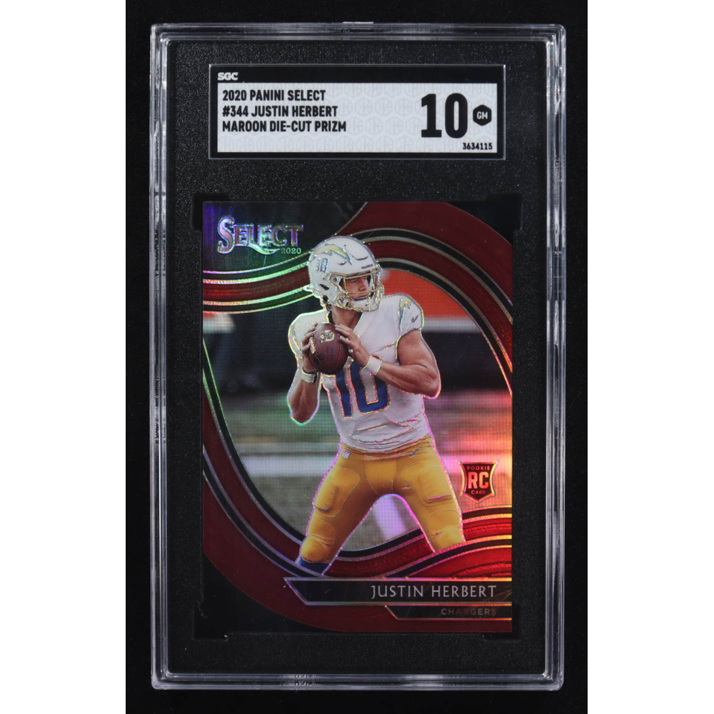 Justin Herbert 2020 Panini Select Maroon Die-Cut Prizm #344 RC (SGC 10) at PristineAuction.com
