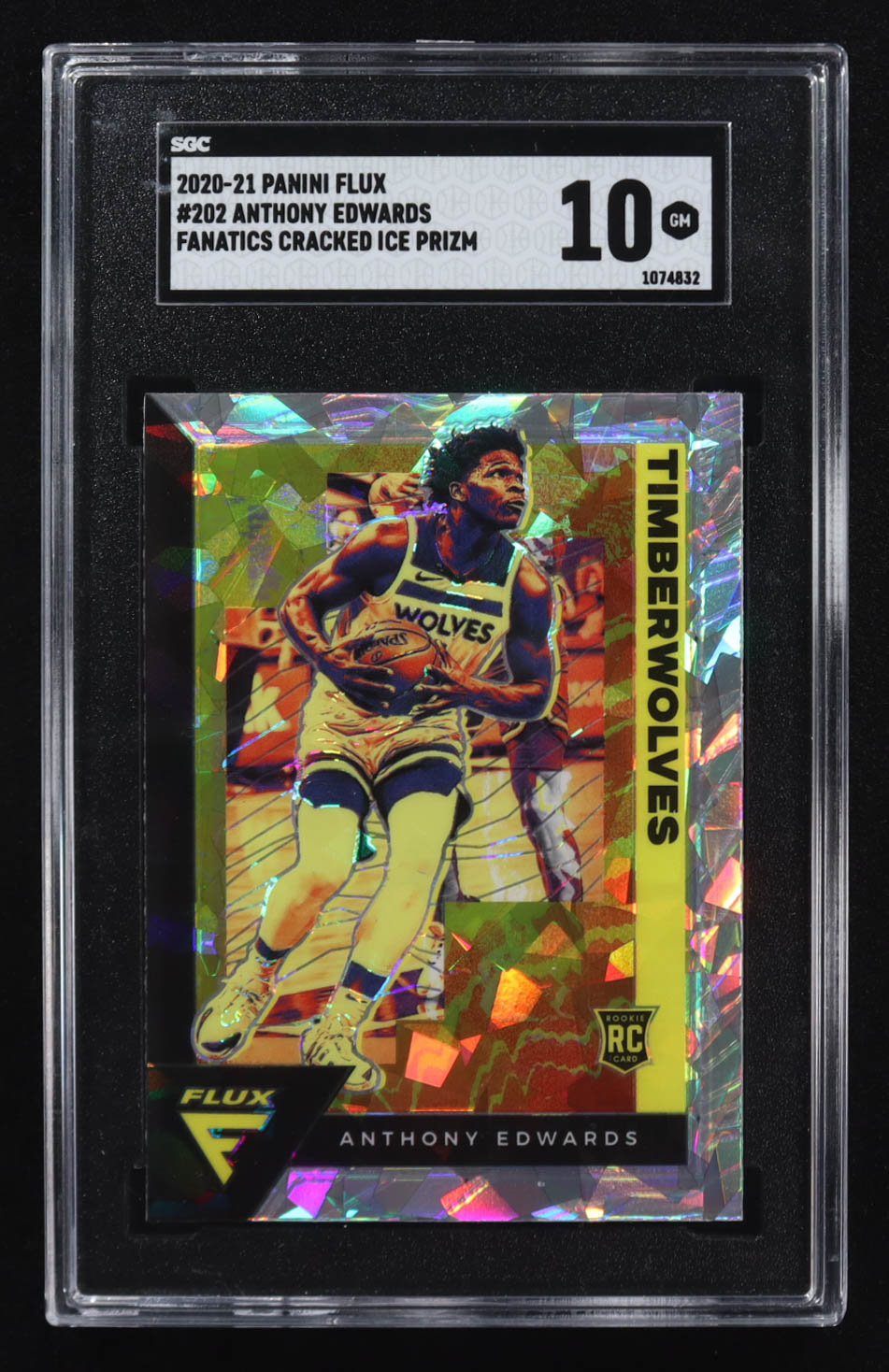 Anthony Edwards 2020-21 Panini Flux Fanatics Cracked Ice Prizm #202 RC (SGC 10) at PristineAuction.com Anthony Edwards 2020-21 Panini Flux Fanatics Cracked Ice Prizm #202 RC (SGC 10) at PristineAuction.com