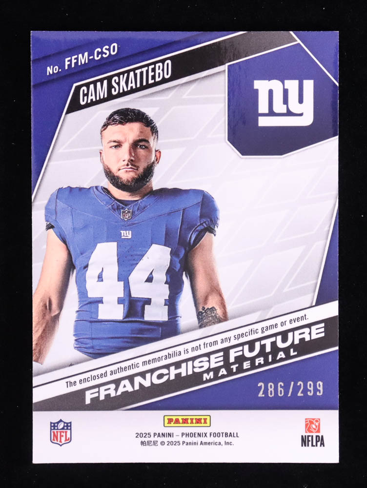 Cam Skattebo 2025 Panini Phoenix Franchise Future Material #26 #286/299 RC at PristineAuction.com Cam Skattebo 2025 Panini Phoenix Franchise Future Material #26 #286/299 RC at PristineAuction.com