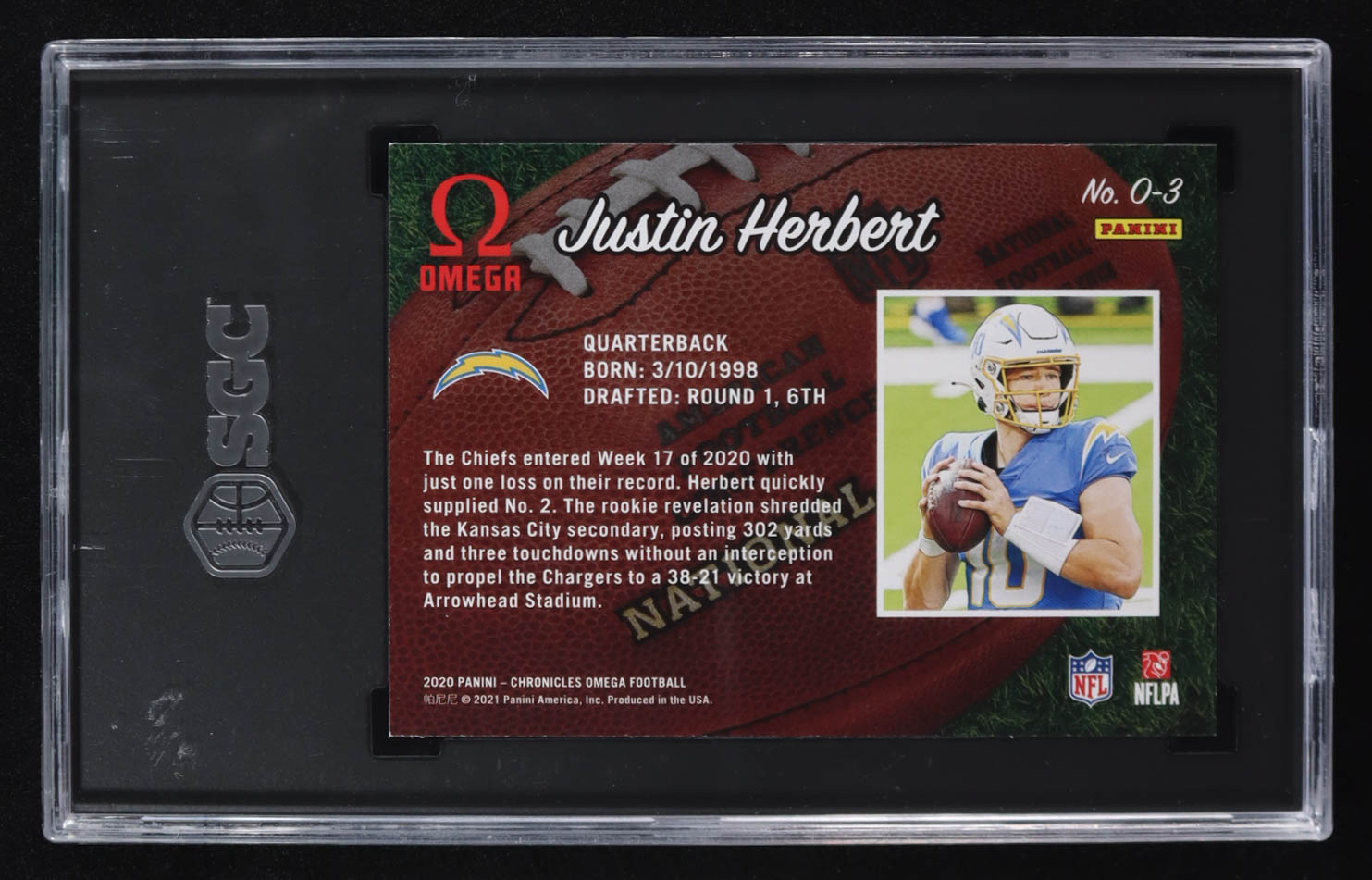 Justin Herbert 2020 Panini Chronicles Omega #O-3 RC (SGC 9.5) at PristineAuction.com Justin Herbert 2020 Panini Chronicles Omega #O-3 RC (SGC 9.5) at PristineAuction.com