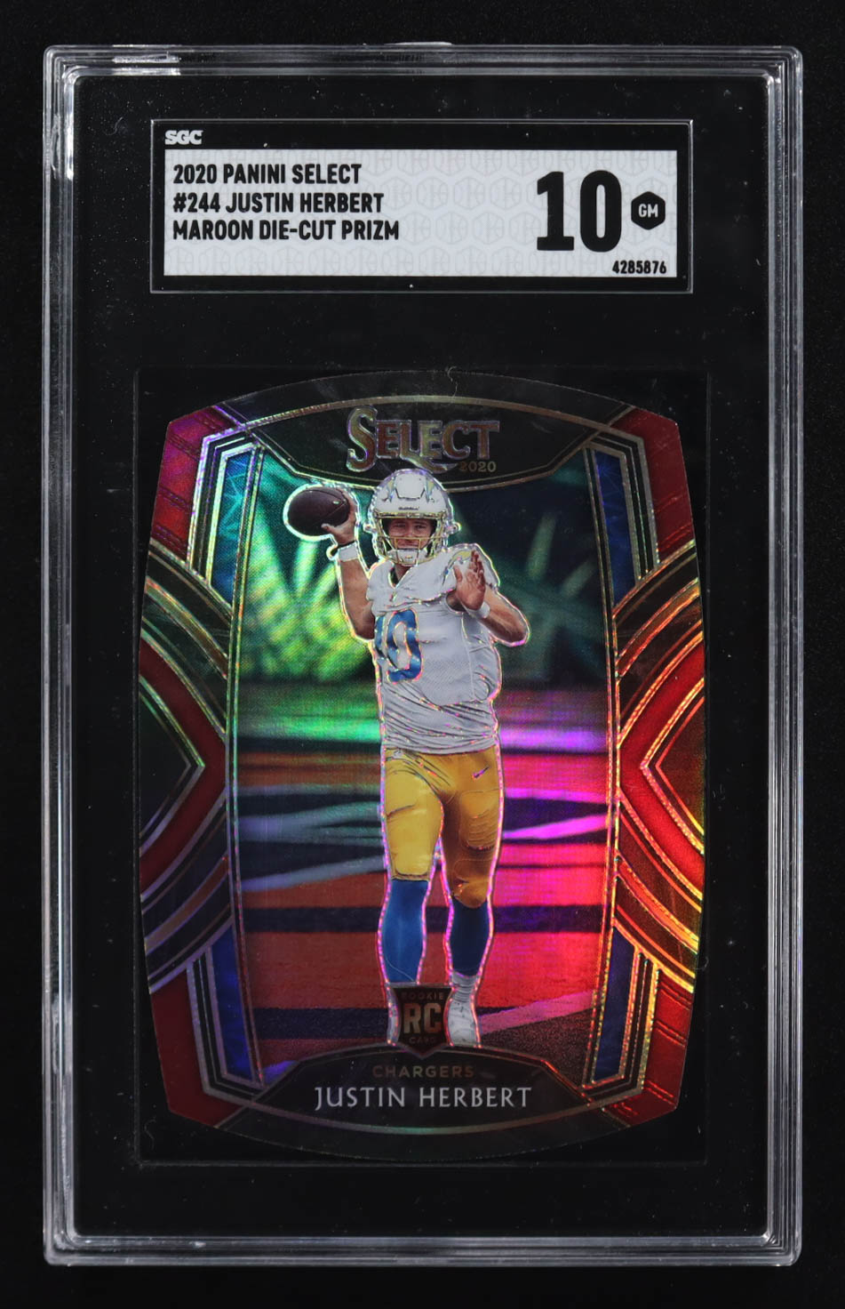 Justin Herbert 2020 Panini Select Maroon Die-Cut Prizm #244 RC (SGC 10) at PristineAuction.com Justin Herbert 2020 Panini Select Maroon Die-Cut Prizm #244 RC (SGC 10) at PristineAuction.com