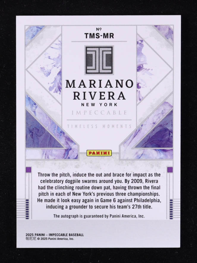 Mariano Rivera 2025 Panini Impeccable Timeless Moments Signatures #28 #02/25 at PristineAuction.com Mariano Rivera 2025 Panini Impeccable Timeless Moments Signatures #28 #02/25 at PristineAuction.com