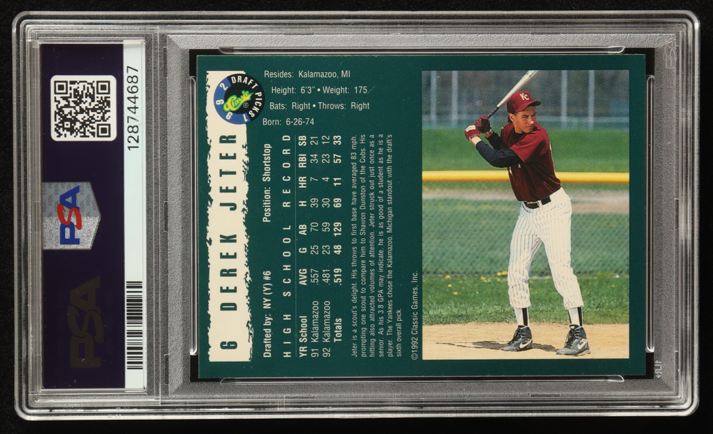 Derek Jeter 1992 Classic Draft Picks #6 RC (PSA 9) at PristineAuction.com Derek Jeter 1992 Classic Draft Picks #6 RC (PSA 9) at PristineAuction.com