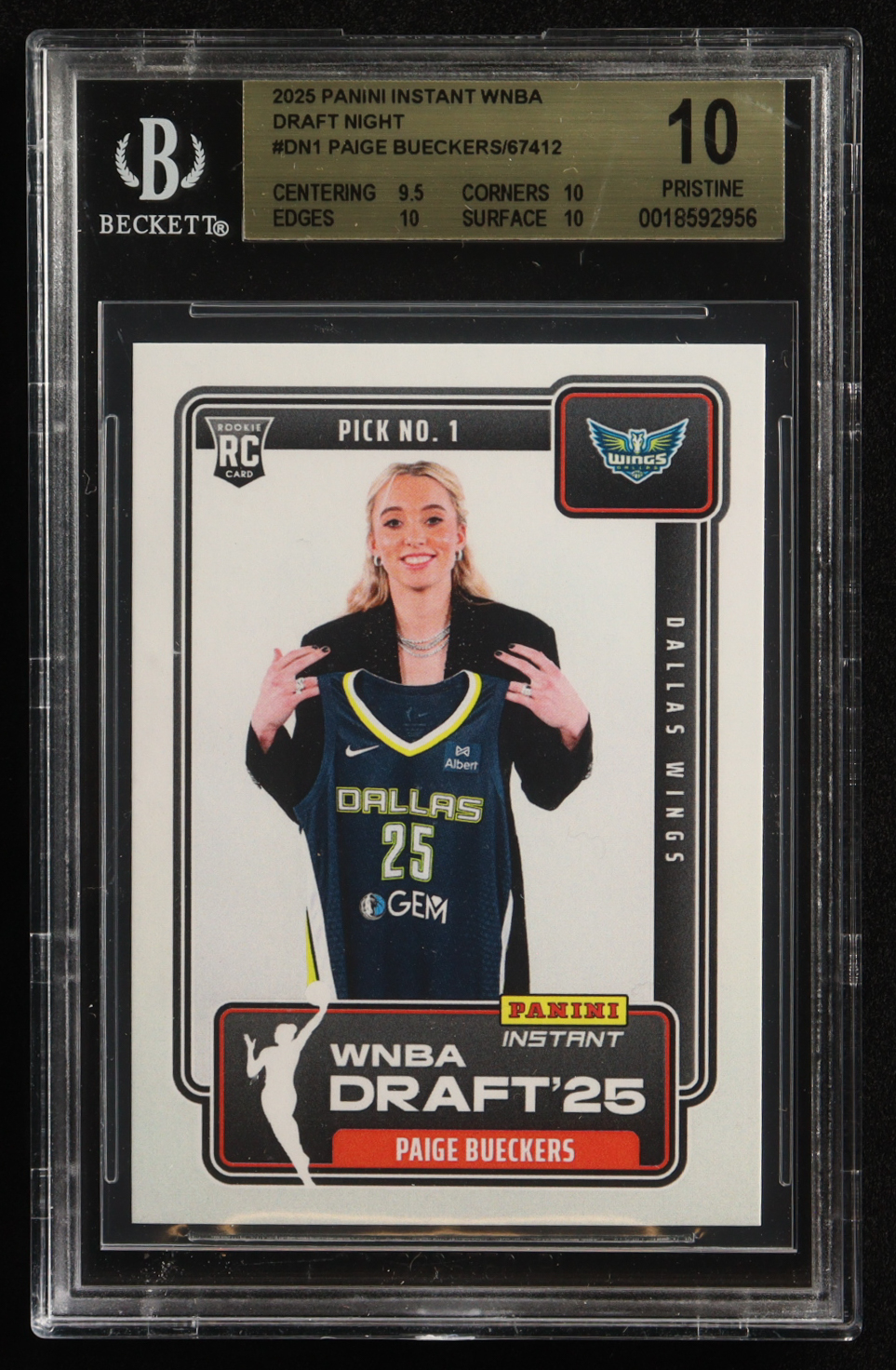 Paige Bueckers 2025-26 Panini Instant WNBA Draft Night #DN-1 RC #1/67412 (BGS 10) at PristineAuction.com Paige Bueckers 2025-26 Panini Instant WNBA Draft Night #DN-1 RC #1/67412 (BGS 10) at PristineAuction.com
