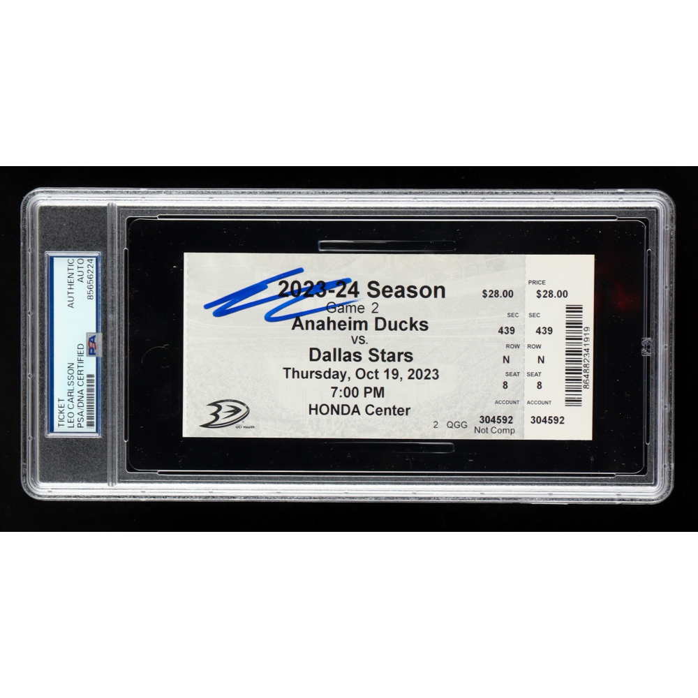 Leo Carlsson Signed 2023 Ducks vs Stars Game Ticket (PSA) at PristineAuction.com