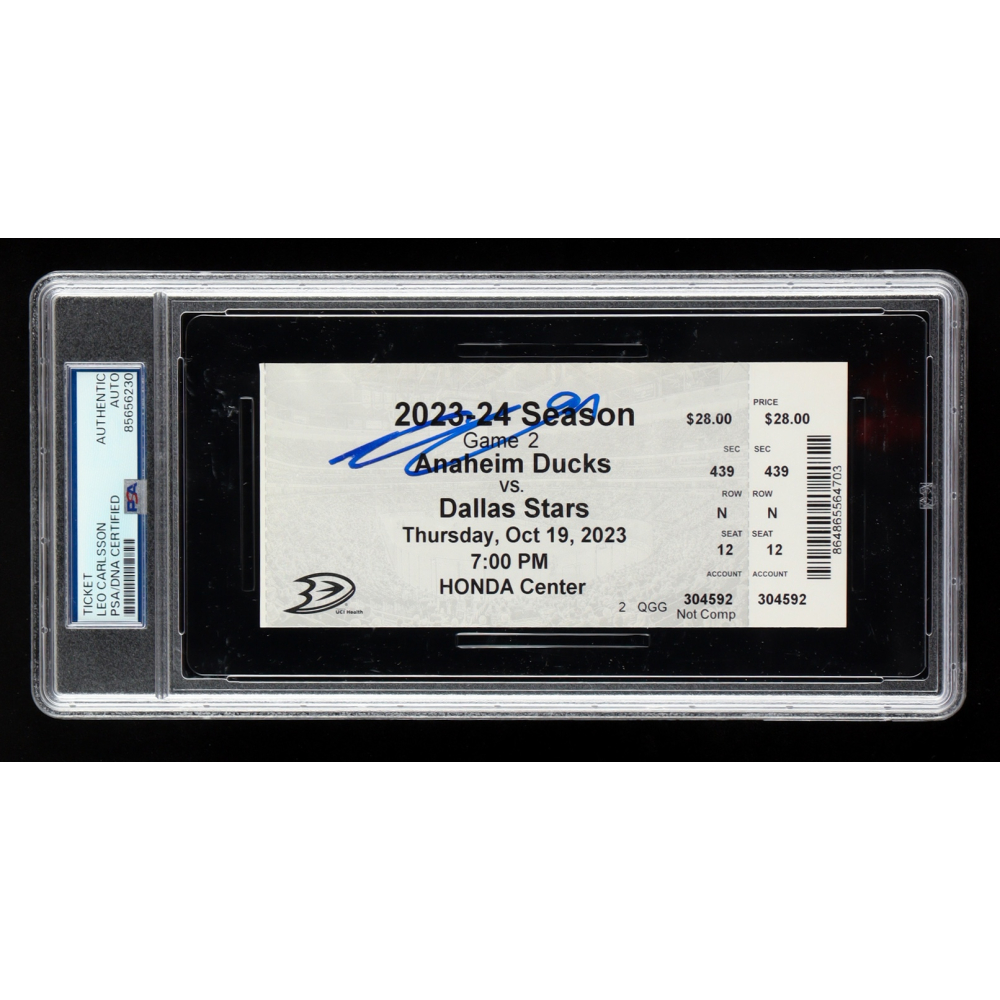 Leo Carlsson Signed 2023 Ducks vs Stars Game Ticket (PSA) at PristineAuction.com