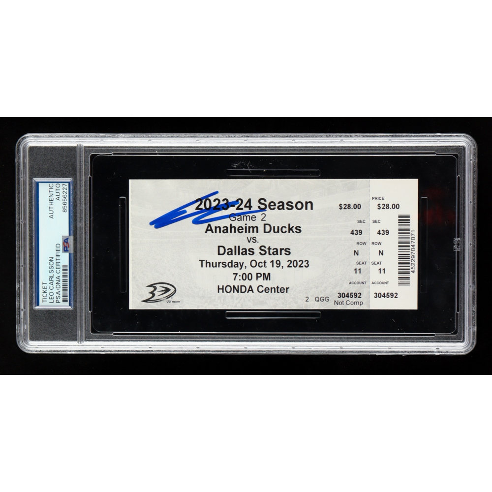 Leo Carlsson Signed 2023 Ducks vs Stars Game Ticket (PSA) at PristineAuction.com