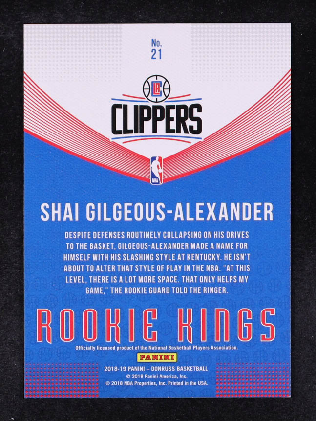 Shai Gilgeous-Alexander 2018-19 Donruss Rookie Kings #21 RC at PristineAuction.com Shai Gilgeous-Alexander 2018-19 Donruss Rookie Kings #21 RC at PristineAuction.com