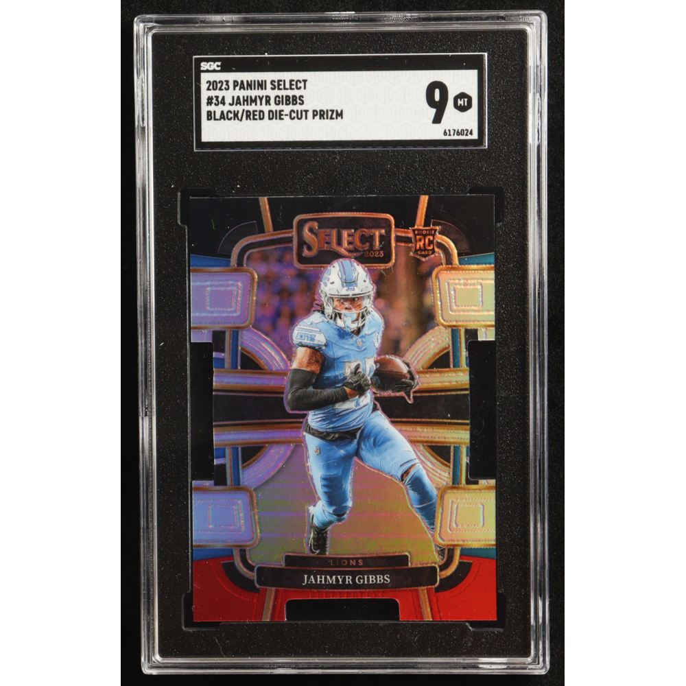 Jahmyr Gibbs 2023 Panini Select Die-Cut Black/Red Prizm #34 RC (SGC 9) at PristineAuction.com