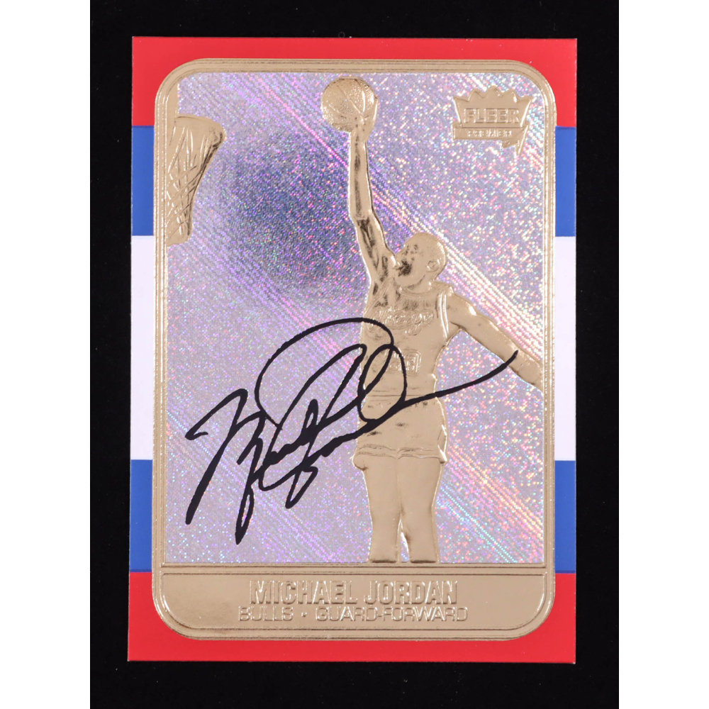 Michael Jordan 1997 Fleer Premier Signature Series Holo Prism Refractor 23Kt Gold Card at PristineAuction.com
