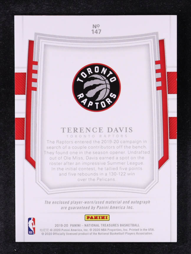 Terence Davis 2019-20 Panini National Treasures #147 #84/99 JSY AU RC at PristineAuction.com Terence Davis 2019-20 Panini National Treasures #147 #84/99 JSY AU RC at PristineAuction.com
