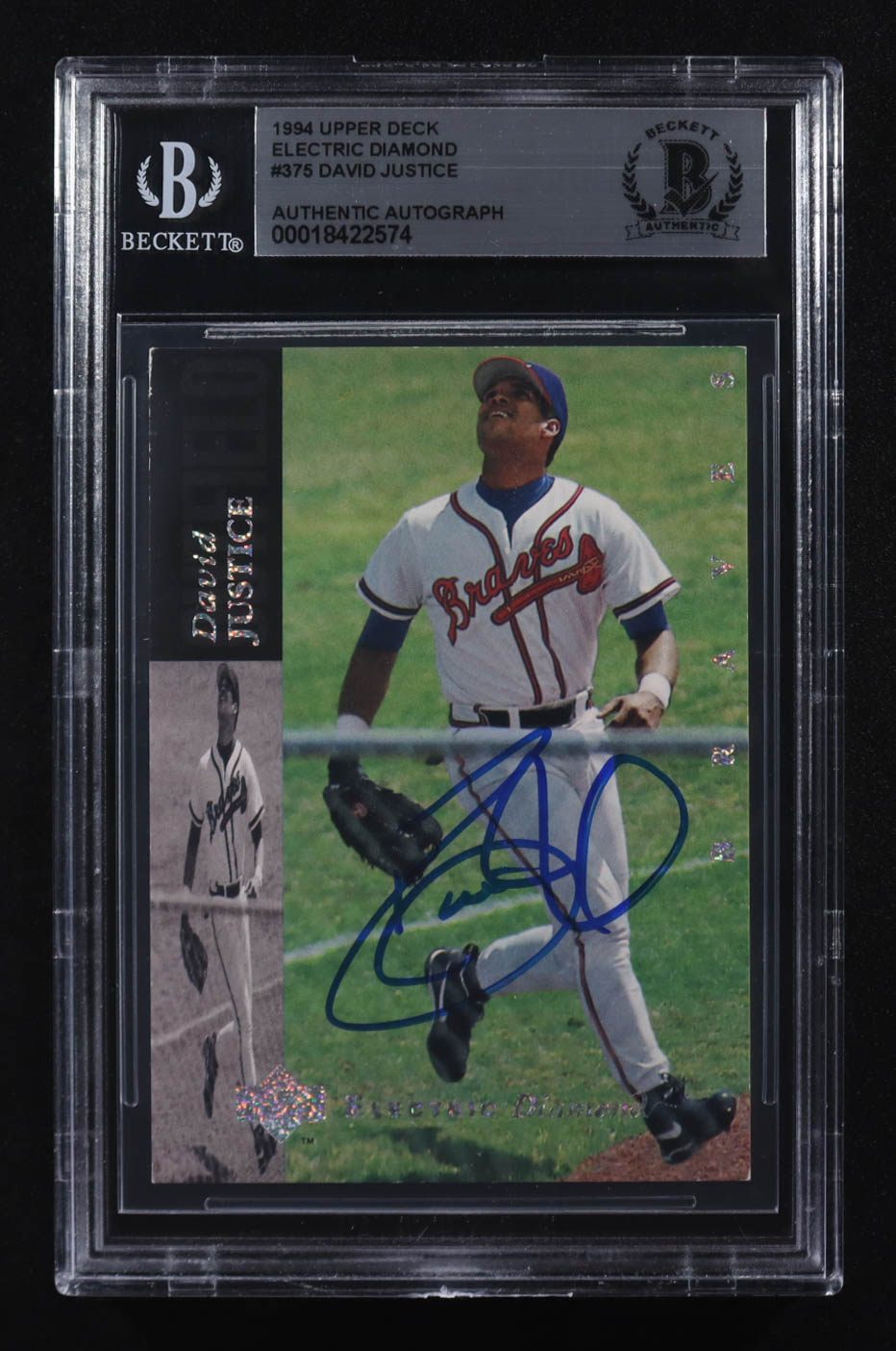 David Justice Signed 1994 Upper Deck Electric Diamond #375 (BGS) at PristineAuction.com David Justice Signed 1994 Upper Deck Electric Diamond #375 (BGS) at PristineAuction.com
