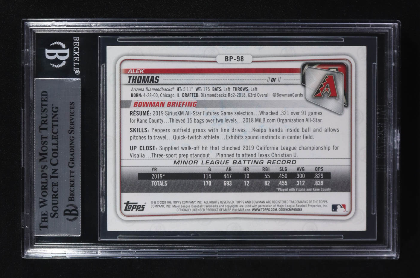 Alex Thomas Signed 2020 Bowman Prospects #BP-98 RC (BGS) at PristineAuction.com Alex Thomas Signed 2020 Bowman Prospects #BP-98 RC (BGS) at PristineAuction.com