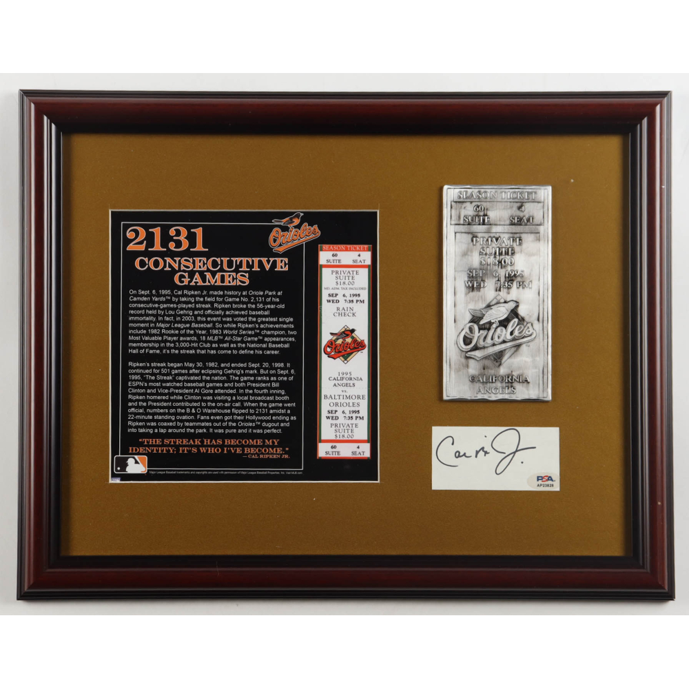 Cal Ripken Jr. Signed Custom Framed Cut Display with Pewter 2131 ...