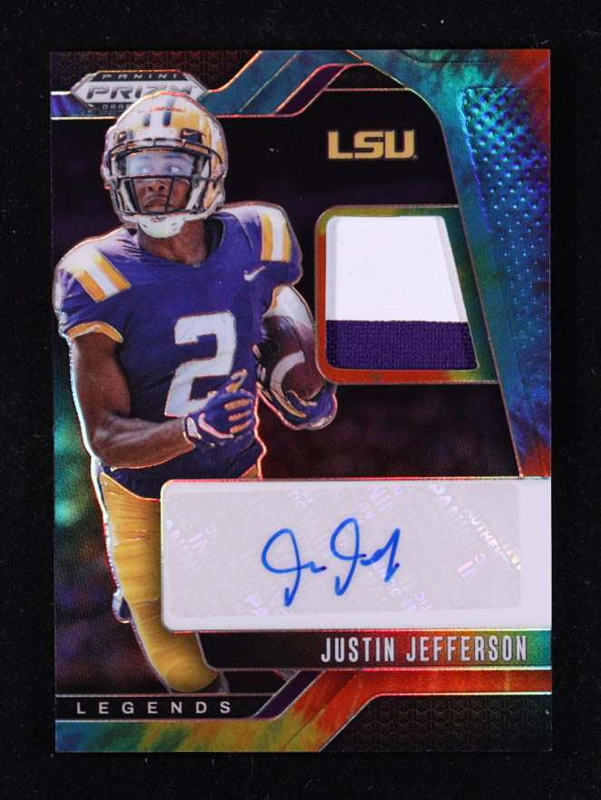 Justin Jefferson 2025 Panini Prizm Draft Picks Legends Patch Autographs Tie-Dye #17 #10/25 at PristineAuction.com Justin Jefferson 2025 Panini Prizm Draft Picks Legends Patch Autographs Tie-Dye #17 #10/25 at PristineAuction.com