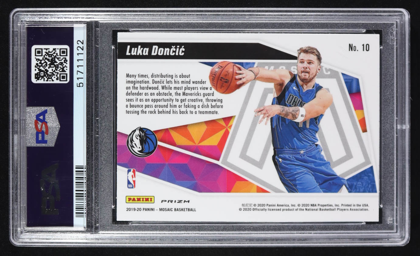 Luka Doncic 2019-20 Panini Mosaic Give and Go Green Mosaic #10 (PSA 10) at PristineAuction.com Luka Doncic 2019-20 Panini Mosaic Give and Go Green Mosaic #10 (PSA 10) at PristineAuction.com