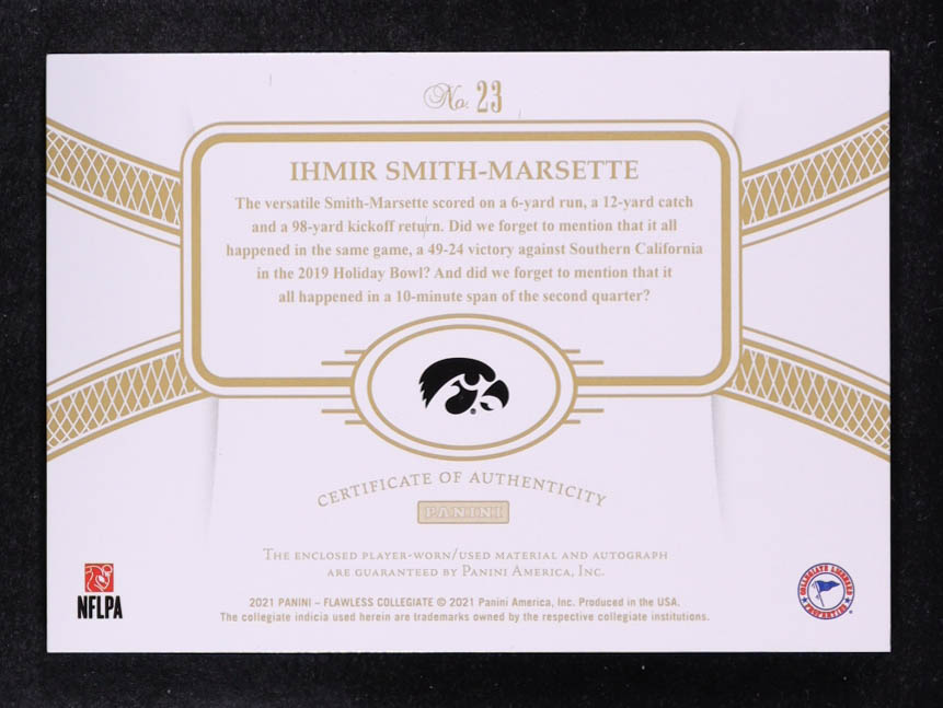 Ihmir Smith-Marsette 2021 Panini Flawless Collegiate #23 #11/25 RC at PristineAuction.com Ihmir Smith-Marsette 2021 Panini Flawless Collegiate #23 #11/25 RC at PristineAuction.com