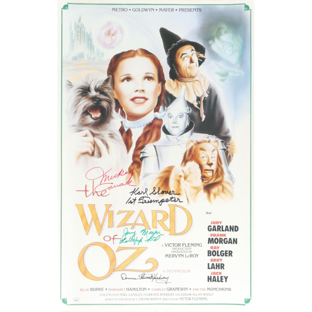 "The Wizard of Oz" 16x24 Photo Signed by (4) with Mickey Carroll, Jerry Maren Karl Slover & Donna Stewart-Hardaway with Multiple Character Inscriptions (JSA) at PristineAuction.com