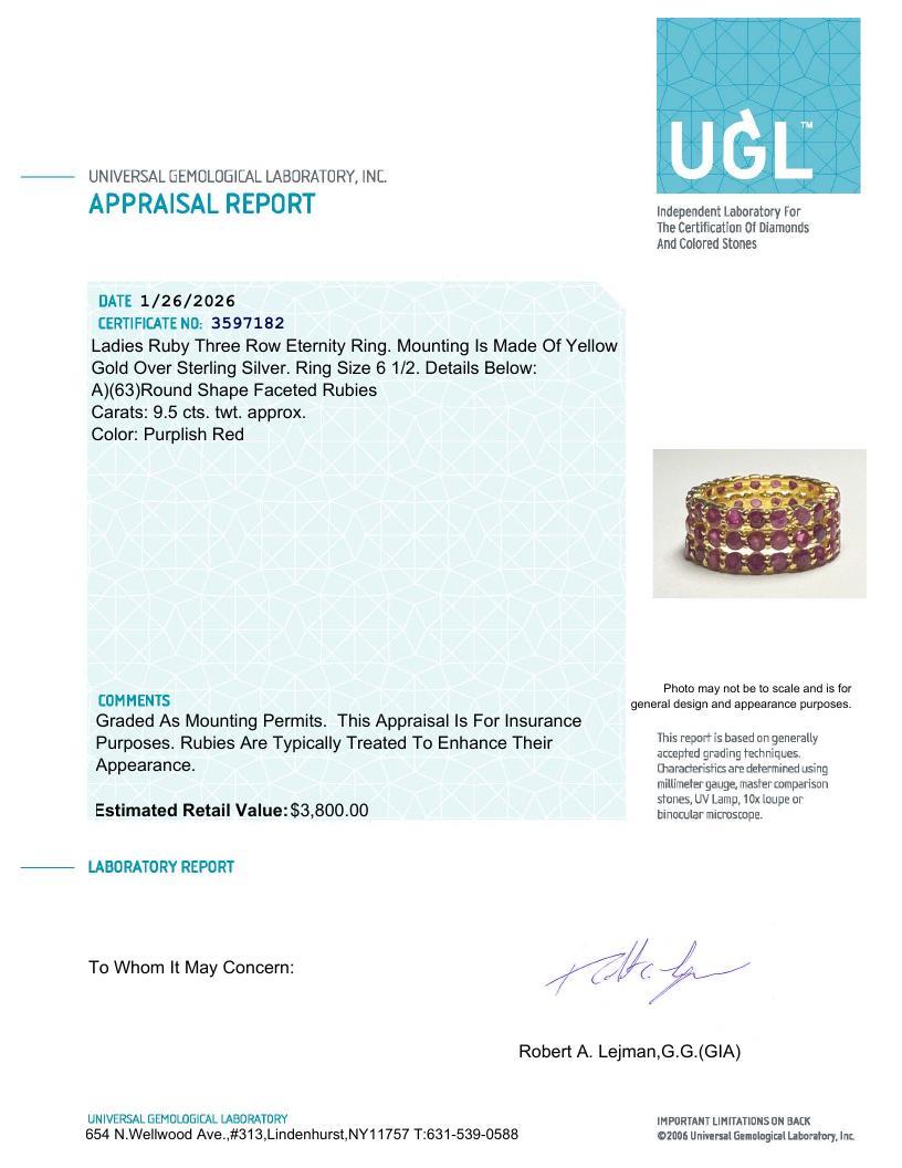 9.50 Carats Natural Ruby Eternity Ring | $3,800 Estimated Retail Value (UGL Cert) at PristineAuction.com 9.50 Carats Natural Ruby Eternity Ring | $3,800 Estimated Retail Value (UGL Cert) at PristineAuction.com