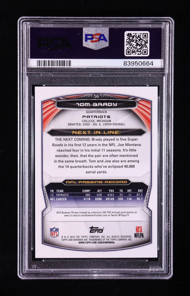 Tom Brady 2014 Bowman #V56 (PSA 10) at PristineAuction.com Tom Brady 2014 Bowman #V56 (PSA 10) at PristineAuction.com