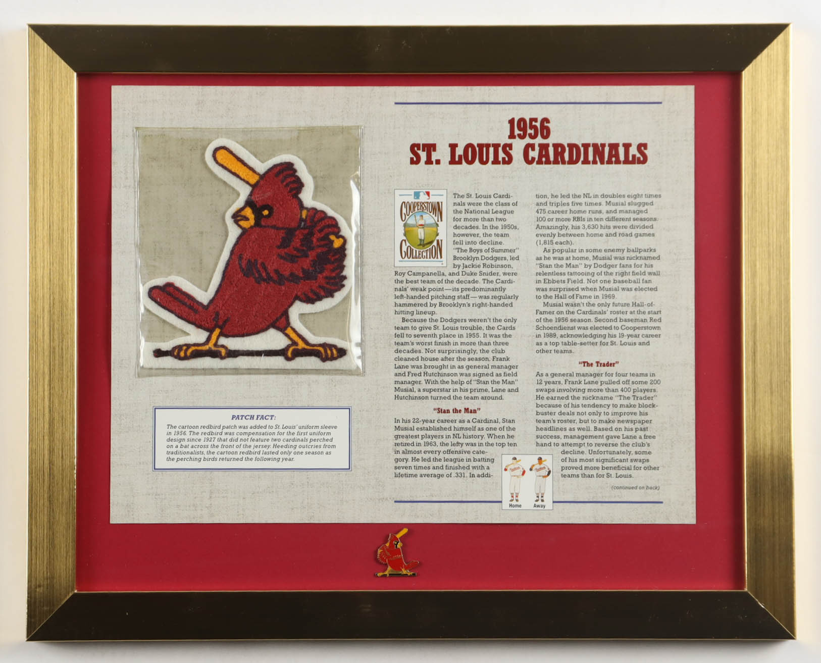 1956 Cardinals Custom Framed Article Display with Retro Logo Patch at PristineAuction.com 1956 Cardinals Custom Framed Article Display with Retro Logo Patch at PristineAuction.com