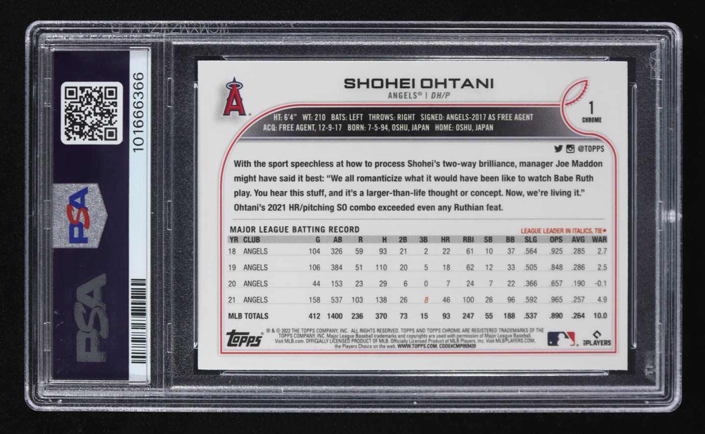 Shohei Ohtani 2022 Topps Chrome Sonic Black and White RayWave Refractors #1 (PSA 9) at PristineAuction.com Shohei Ohtani 2022 Topps Chrome Sonic Black and White RayWave Refractors #1 (PSA 9) at PristineAuction.com