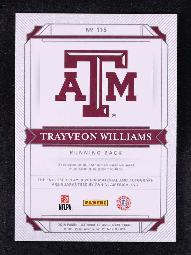 Trayveon Williams 2019 Panini National Treasures Collegiate #115 #92/99 JSY AU RC at PristineAuction.com Trayveon Williams 2019 Panini National Treasures Collegiate #115 #92/99 JSY AU RC at PristineAuction.com