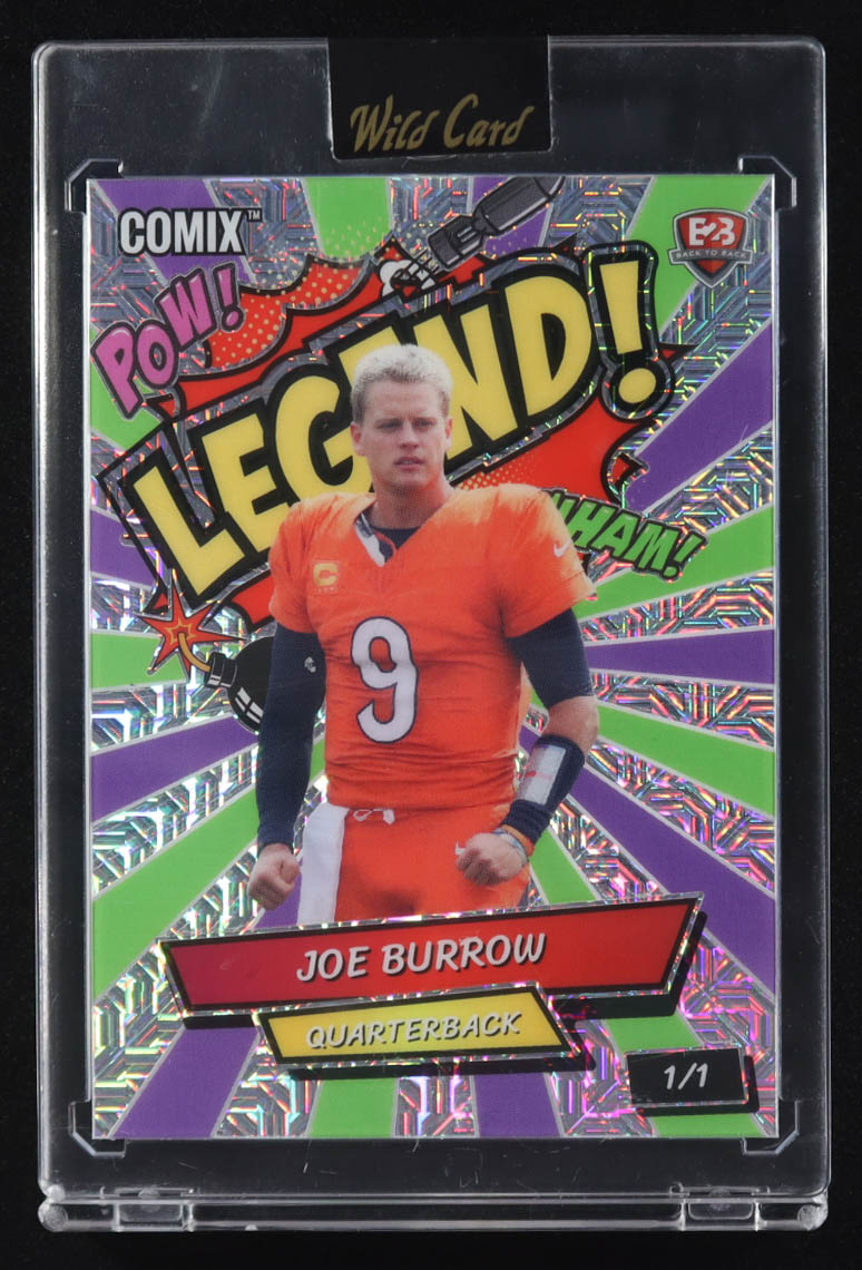 Joe Burrow / Patrick Mahomes 2025 Wild Card Comix Legend! Back To Back Prismatic Purple and Green #CB2BJBPM #1/1 at PristineAuction.com Joe Burrow / Patrick Mahomes 2025 Wild Card Comix Legend! Back To Back Prismatic Purple and Green #CB2BJBPM #1/1 at PristineAuction.com